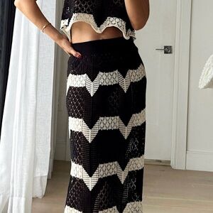 Black and Cream Crochet Maxi Skirt